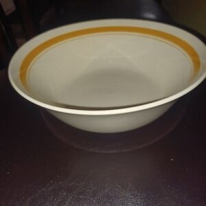 Vintage Stoneware 9"  Prinetti Bowl Yellow Gold Orange Band Ring Stripe